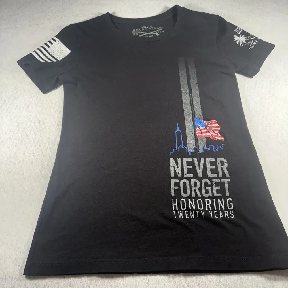 Grunt Style Womens Small T-Shirt Never Forget Honoring 20 Year 9/11 Black Cotton - Picture 1 of 7